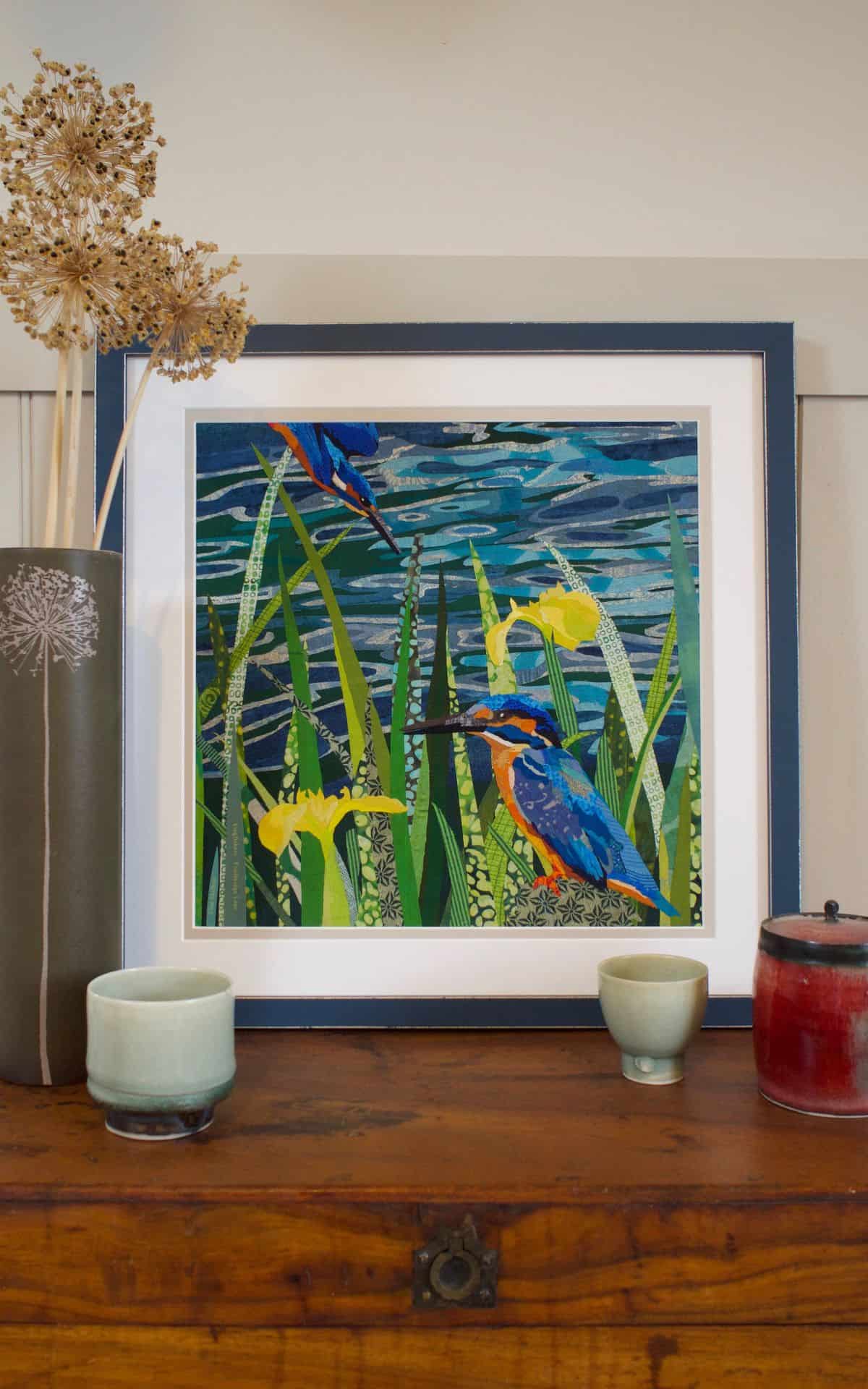 Colorful bird artwork featuring vibrant waterfowl and lush greenery, ideal for home decor.